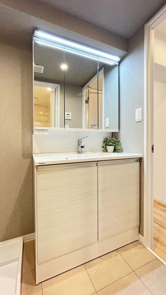 三面鏡付きですので、後ろ姿の身だしなみもバッチリですね。