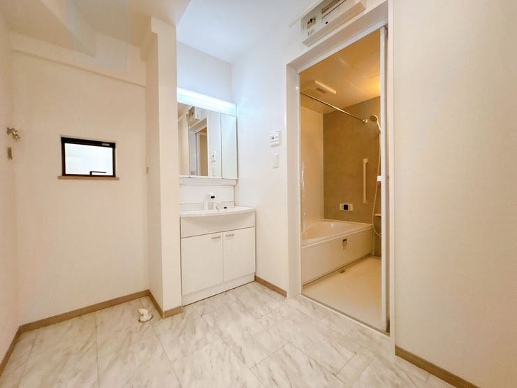 洗面化粧台収納で洗剤のストックや掃除道具等がスッキリ収納できます♪