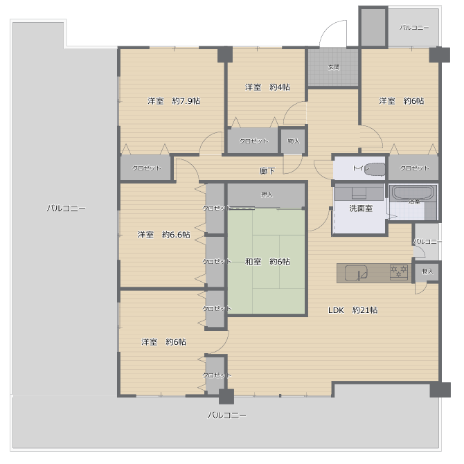 【間取り】
マンションでは珍しい6LDK!