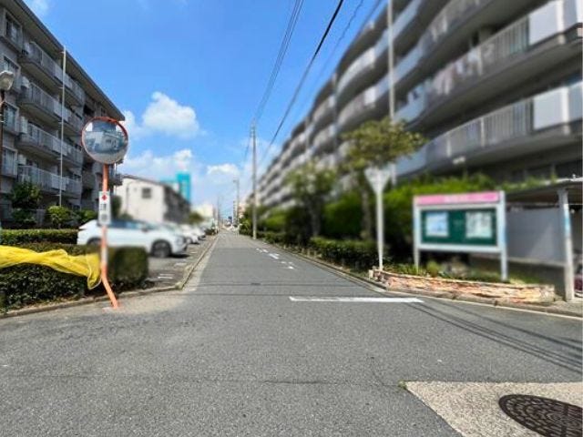 南側の全面道路です。車の出し入れがしやすい幅があります。
(2025年8月19日 撮影)