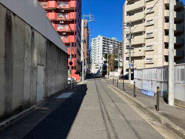 整備された歩道のある前面道路です。歩行者の方も安全に通行できる道路になっています。