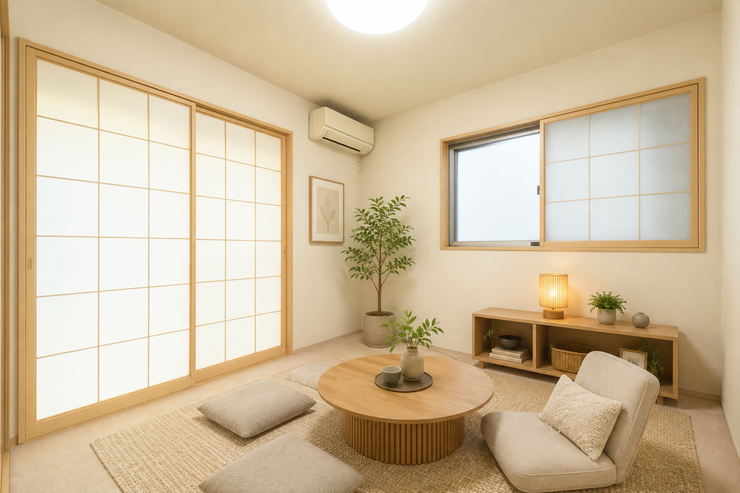 明るさを期待できる二面採光。
また通風も期待できるので、一年を通して過ごしやすい室内です。