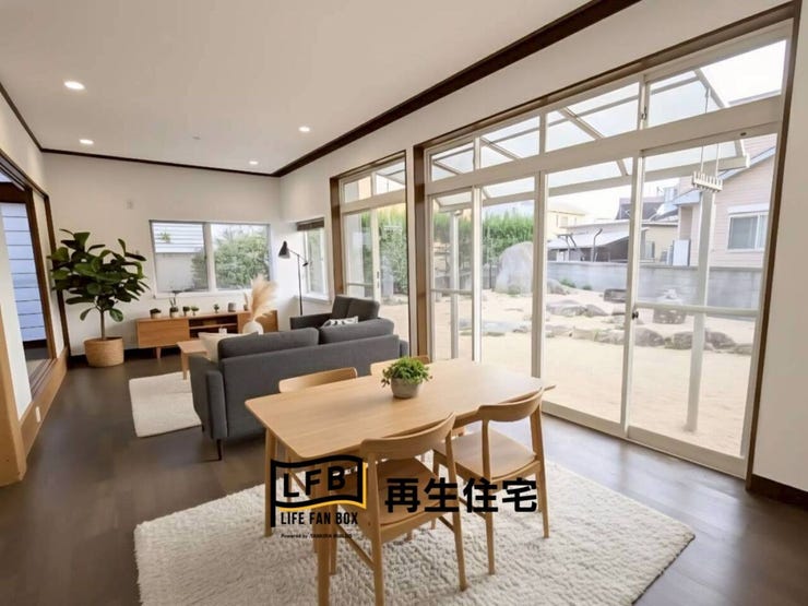 家具配置のイメージです。大きな窓からお庭が一望できて気持ちが良さそうですね♪