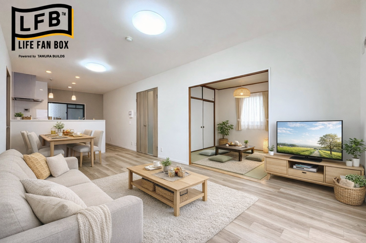 【リビング】
ダイニングとリビングエリアが一体となっており、家族や友人が集まりやすい広々とした間取りです♪
※家具はイメージです