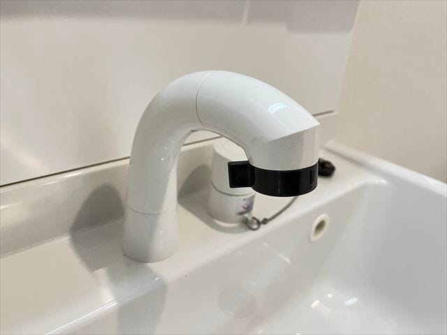 ハンドシャワー付き洗面台。広い洗面ボウルでは楽にシャンプーや手洗い洗濯ができます。