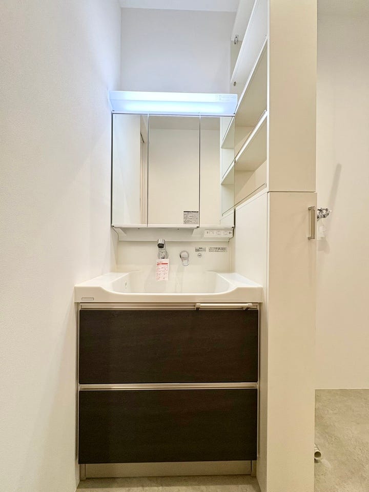 鏡裏にはお化粧品などをすっきり整理できる三面鏡の鏡裏収納。