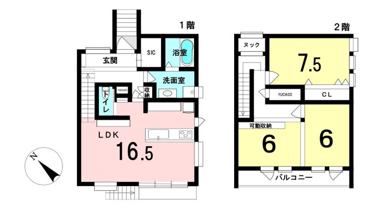 【間取り】
各部屋6帖以上のゆとりある広さ!2階洋室は可動棚によって間取り変更が可能です。ファミリーにおすすめ!