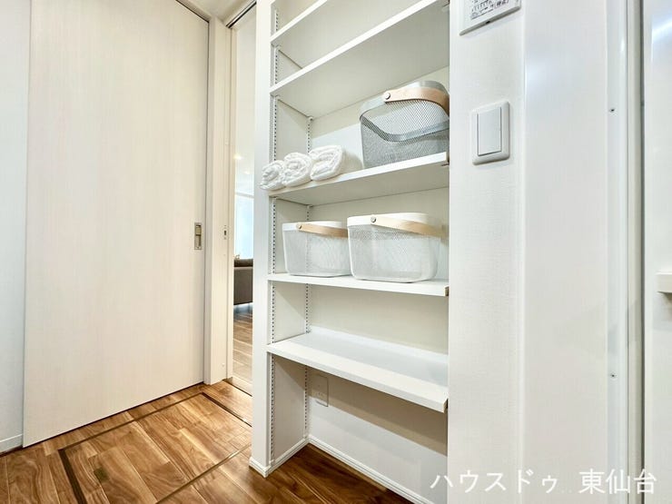 洗面所の収納です♪備え付けの収納スペースは統一感があって素敵です♪