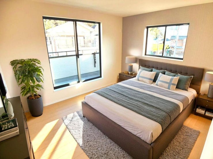 ◎洋室:B号棟(1/10撮影)
【全室南向きの明るい居室♪】
全居室南向きでまんべんなく陽射しが差し込み、明るいお部屋に!
※家具はCGになります。