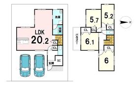【間取り図】
土地1499万円　建物1825万円
設計監理費用　120万円別途（税込）
外構費120万円別途（税込）