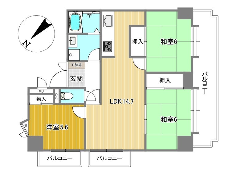 【間取り】
※オーナーチェンジ物件
・月額賃料90,000円+共益費10,000/月で賃貸中