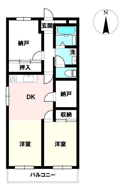 【間取り】
専有面積58.86㎡ バルコニー面積6.48㎡ 2LDKS