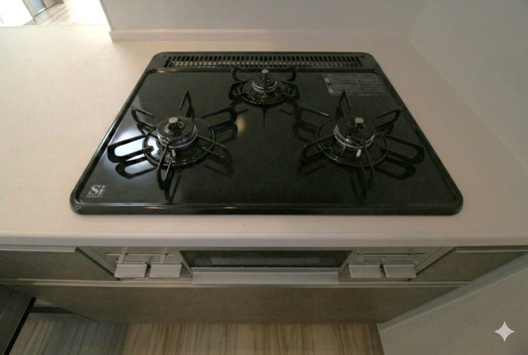 3口コンロ付きのキッチンは、同時調理ができて時短にもなります◎毎日のお料理がスムーズに楽しく進みます。