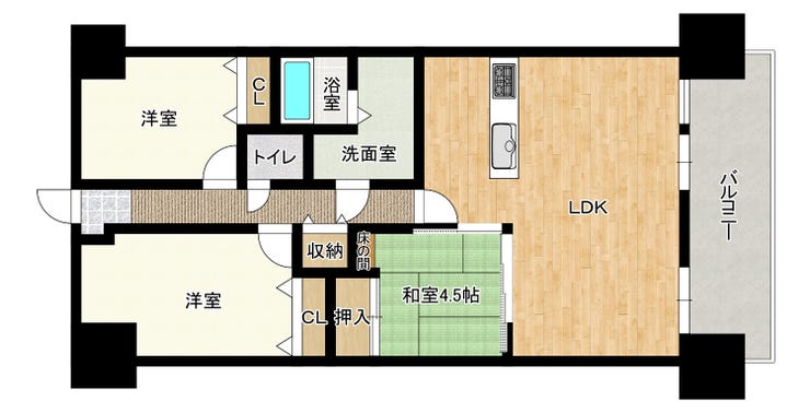 【間取り】
LDKは和室もつなげれば約20帖の広々空間です♪
