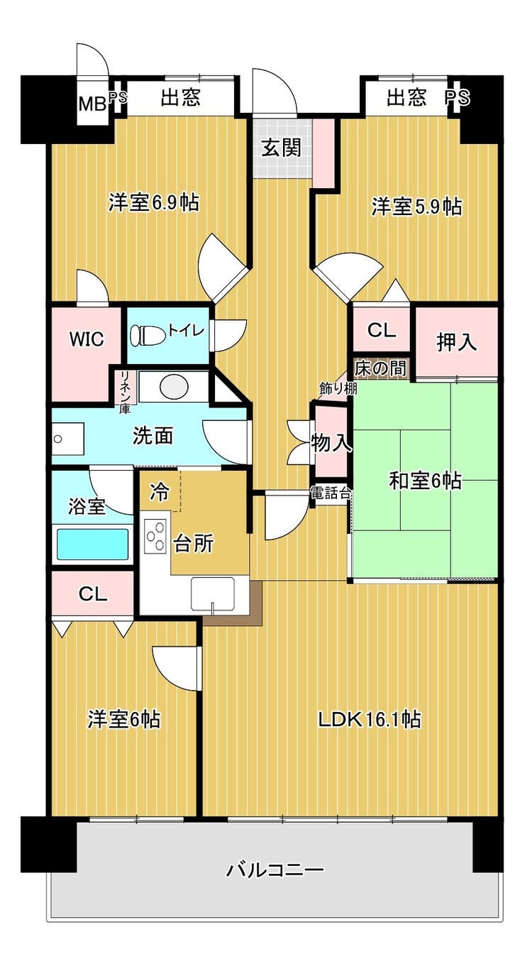 【間取り】
各洋室に収納完備! プライベート空間も大切にできる3LDKです。