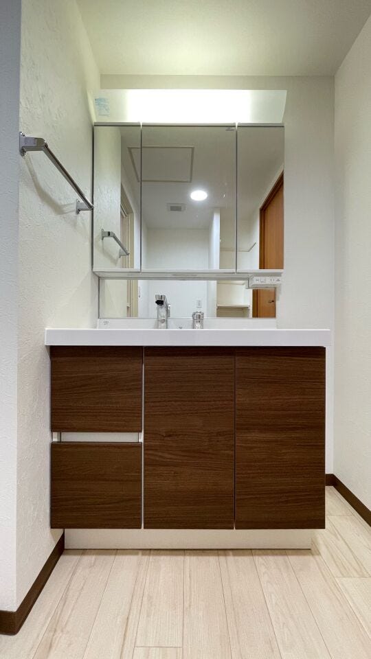 洗顔から歯磨き、メイク、髪の毛のセットまで一通りすませることができるのは、機能面に優れた三面鏡付き洗面化粧台ならではのメリットです