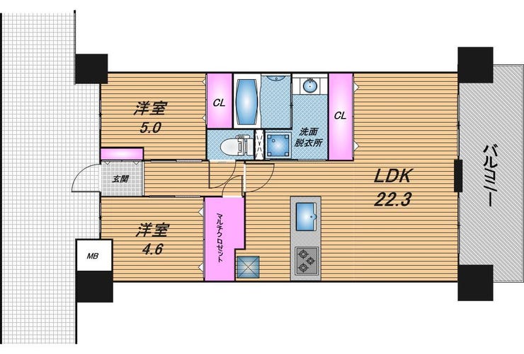 【間取り】
22.3帖の広々リビング