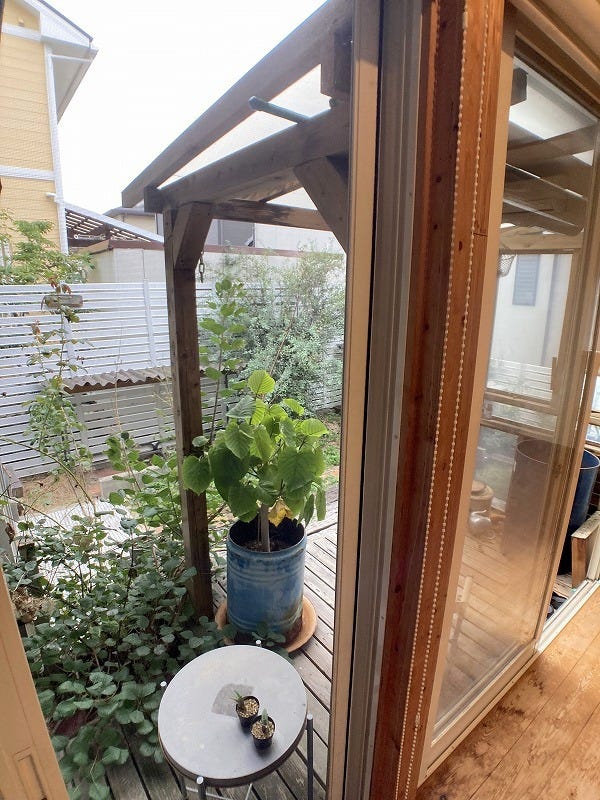 LDKに面したウッドデッキ