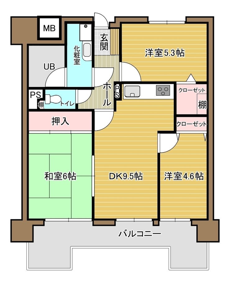 【間取り】
和室でゆったりとくつろぎ、洋室は寝室や書斎として使うなど、ライフスタイルに合わせて自由にレイアウトを楽しめる間取りですね♪