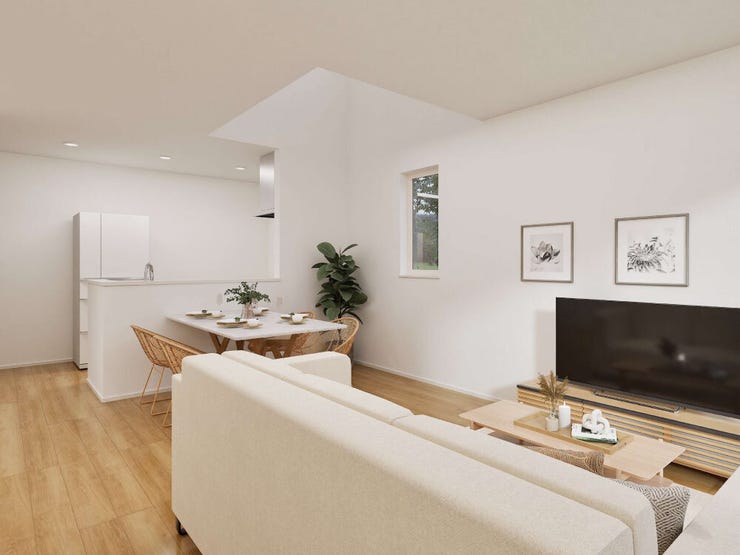 キッチンと水まわりをひとまとめに配置し、効率的な家事動線に。