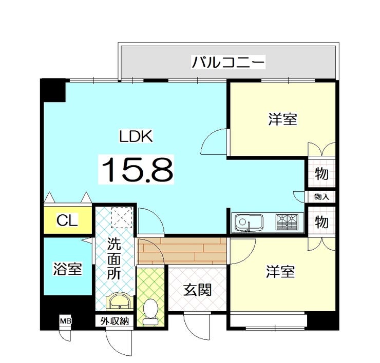 【間取り】
南向きバルコニーで陽当り良好♪