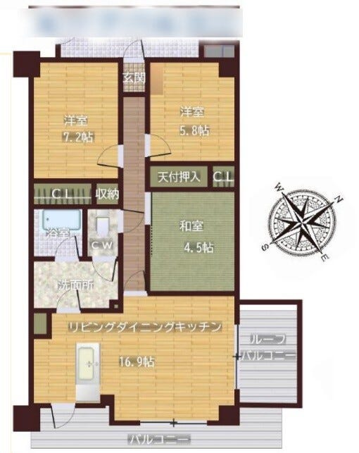 【間取り】
ルーフバルコニー付×角部屋♪