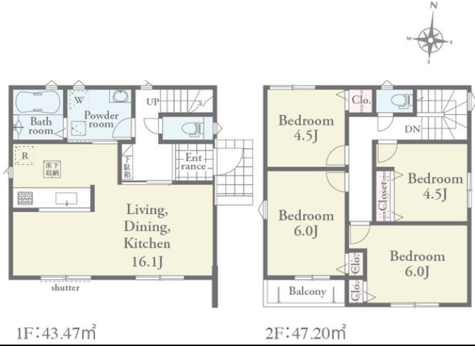 【間取り】
明るくにぎやかな家族にふさわしい、日差しあふれる間取りの4LDK物件です