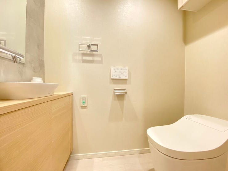 トイレ内の洗面も工夫されたデザイン。