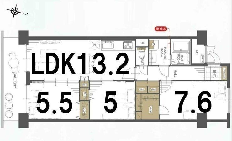 【間取り】
北側に窓あり、南側にバルコニーがあります。
