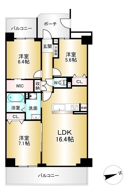 【間取り】
■3LDK■専有面積78.36㎡■バルコニー面積14.31㎡