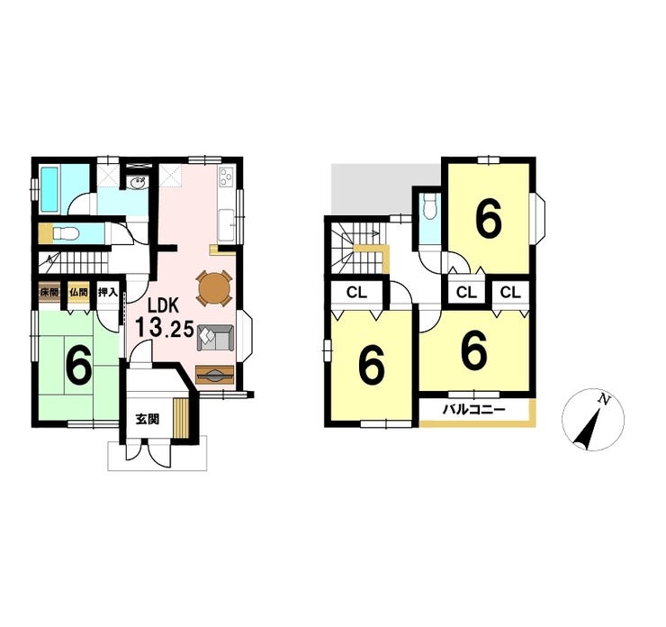 【間取り】
全室6帖以上のゆとりある間取り♪
1階の和室は来客用のお部屋や、リラックススペースとしても使用できます♪