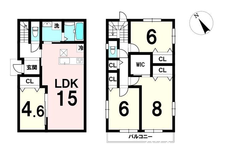 【間取り】
居室は角に配置されていて、家族それぞれのプライべート空間を大切にしながらも、皆が一同に広いリビングでくつろげますね♪