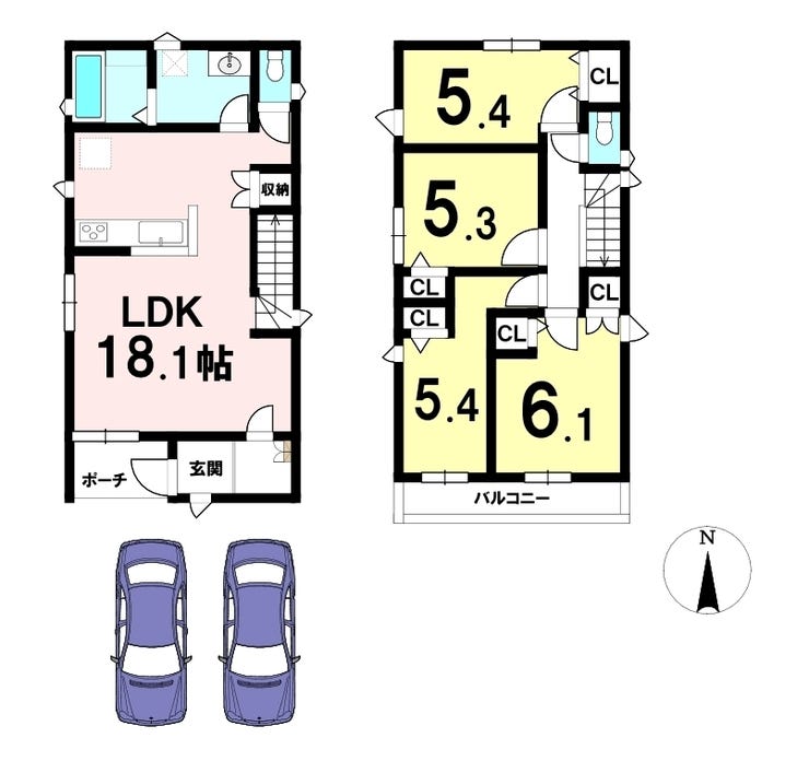 【間取り】
1階がLDKだけのため仕切りや壁が少なく、リビング全体が明るく広々と感じられます♪