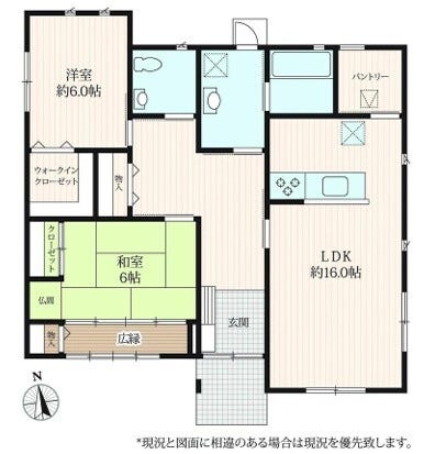 【間取り】
土地面積220.19平米、建物面積87.77平米~ゆとりのある平屋建ての2LDK