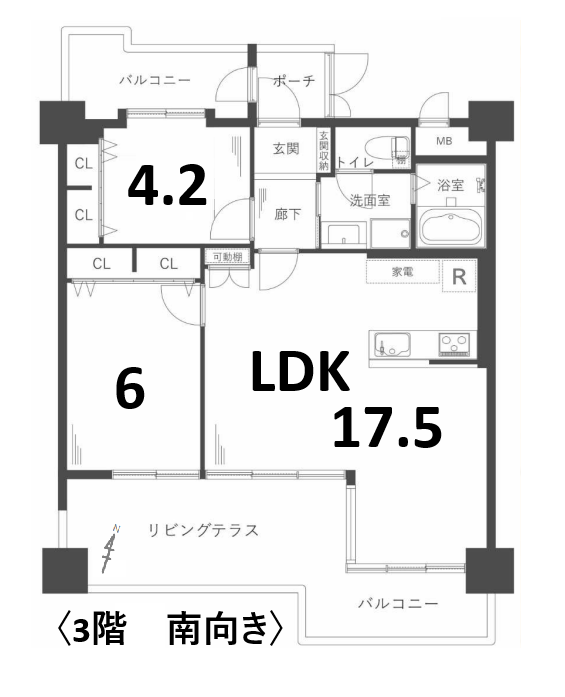 【間取り】
ワイドリビングテラス
南向き