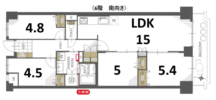 【間取り】
南向き・振り分けタイプの使い勝手の良い間取りです。