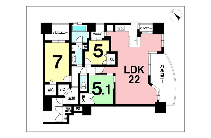【間取り】
4LDK、東南向きバルコニー、4面バルコニー【専有面積88.07㎡】