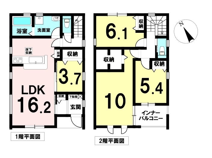 【間取り】
1階の洋室は客間やデスクワーク用としても活用できます♪
2階の収納がついた10帖の洋室は主寝室にピッタリです♪