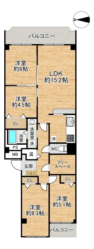 【間取り】
■4LDK■専有面積85.33㎡■バルコニー面積11.22㎡