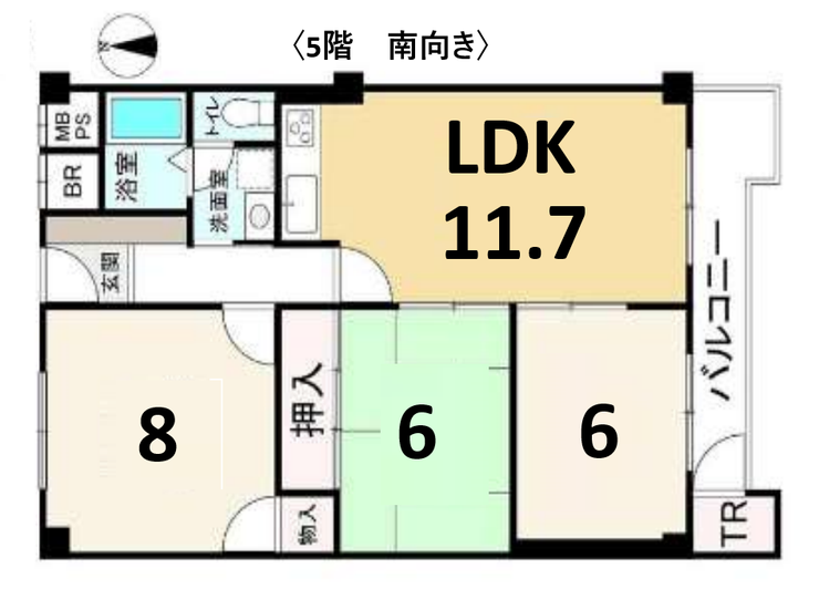 【間取り】
南向きバルコニー
中庭の素敵なマンションです。