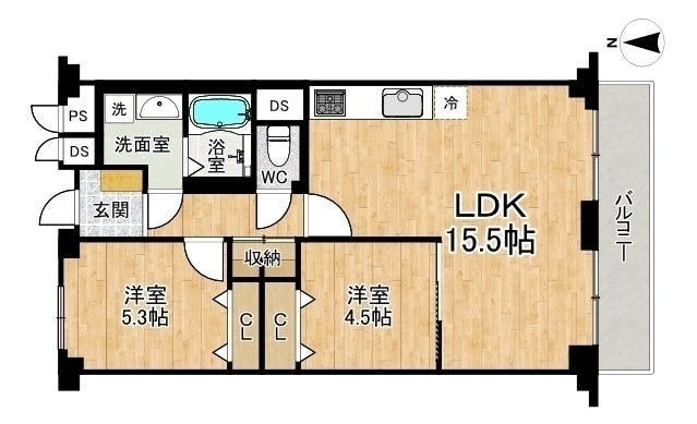 【間取り】
■2LDK■専有面積60.52㎡■バルコニー面積6.38㎡