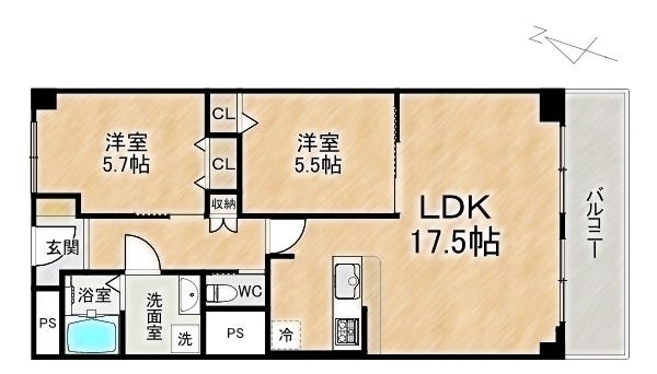 【間取り】
■2LDK■専有面積59.24㎡■バルコニー面積5.28㎡