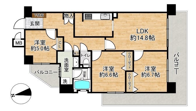 【間取り】
■3LDK■専有面積78.60㎡■バルコニー面積20.87㎡