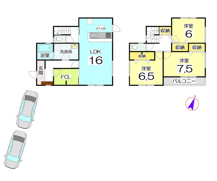 【間取り】
駐車スペース2台分あり♪
全居室6帖以上あります♪