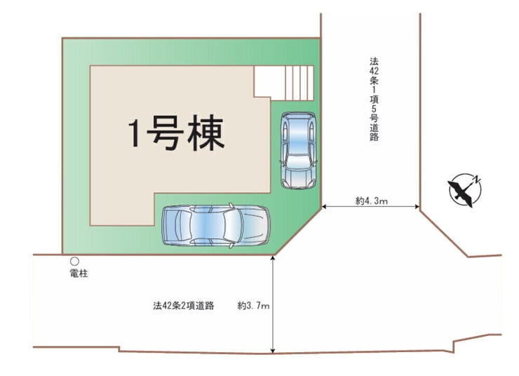 区画図
角地!カースぺース2台!