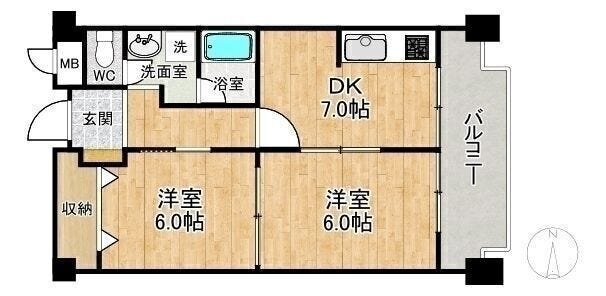 【間取り】
■2DK■専有面積45.97㎡■バルコニー面積4.16㎡