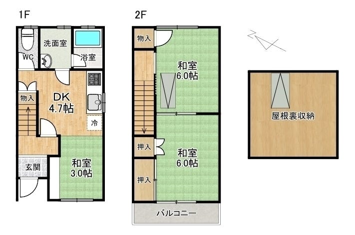 【間取り】
■3DK■土地面積43.87㎡■建物面積47.74㎡