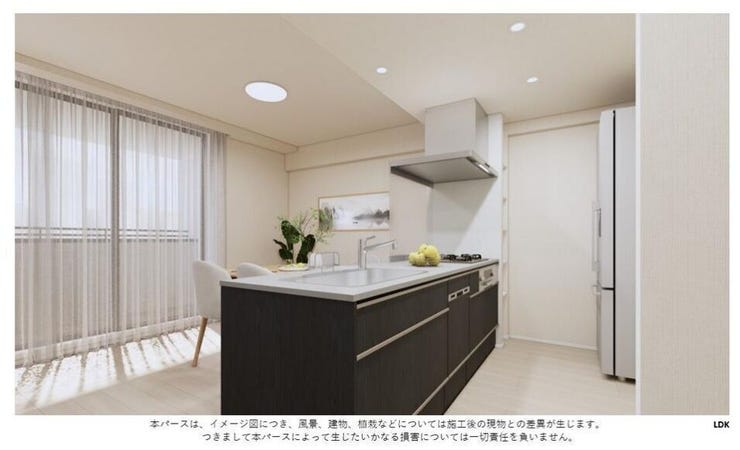 【完成後のイメージ】
W2400対面型ペニンシュラキッチンを採用
食洗器、ディスポーザーつき