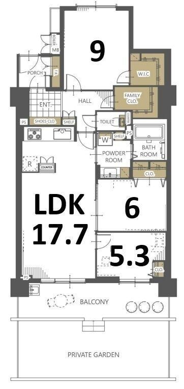 【間取り】
南向き振り分けタイプ
芝生も鮮やかなお庭のあるお部屋です!