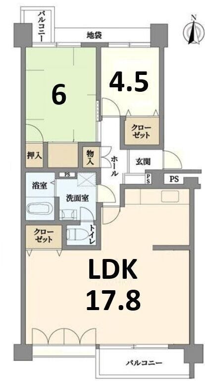 【間取り】
南向きのLDKを備えたとても明るい間取りです。